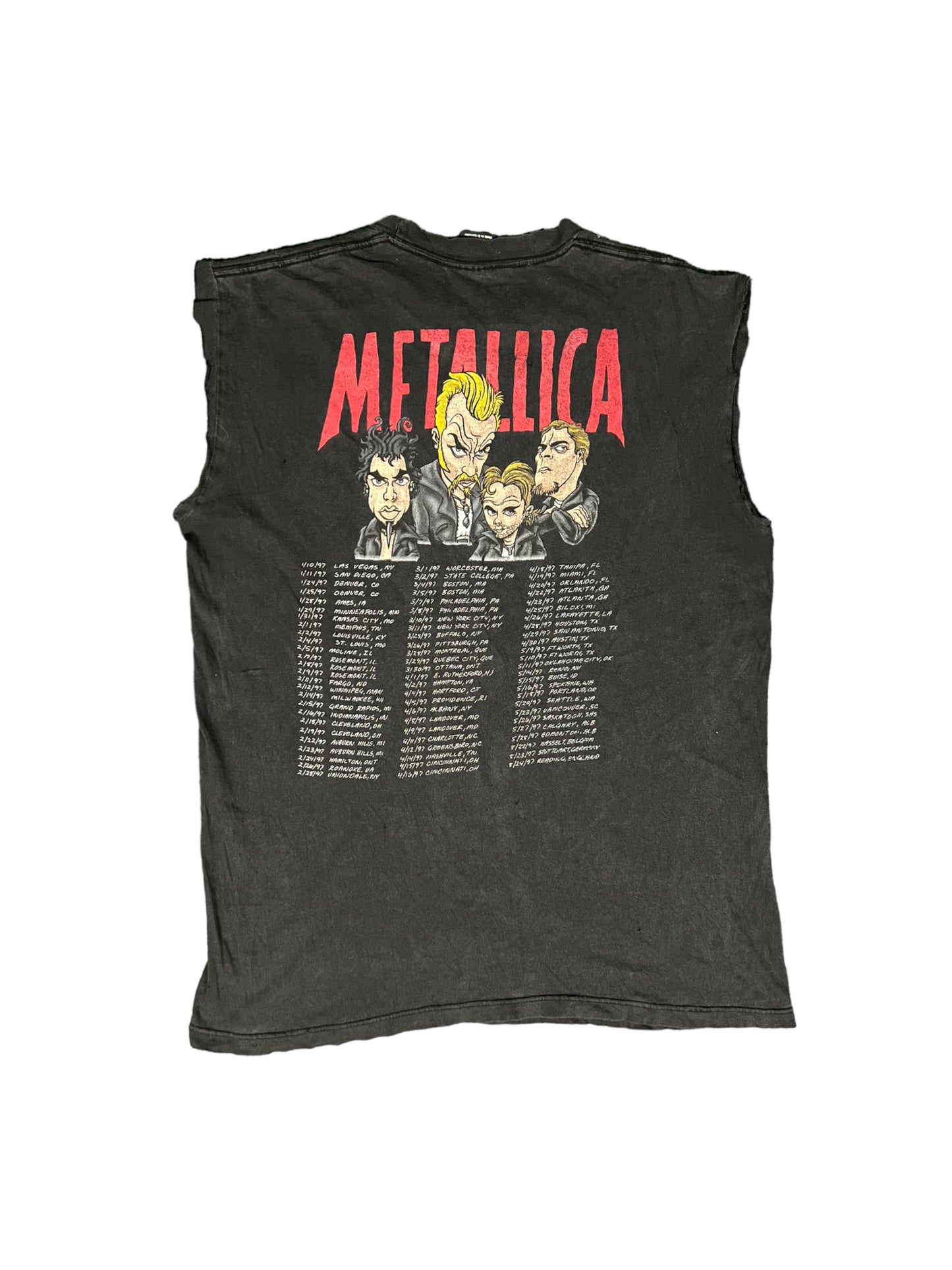 Metallica Vintage T-Shirt '96-'97 Load Tour Dates Rock Band Concert Caricature L